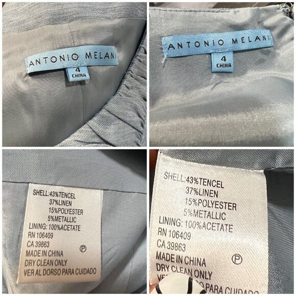 Antonio Melani Sz 4 Blue Linen Blend Ruffled Blazer Jacket Skirt Suit 2pc - Picture 9 of 9